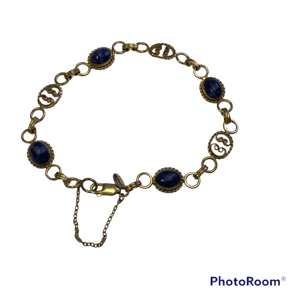Carla Bracelet 14k Gf Gold Fill Links Filigree Blue Lapis Cabochons 5.7g 7.5”